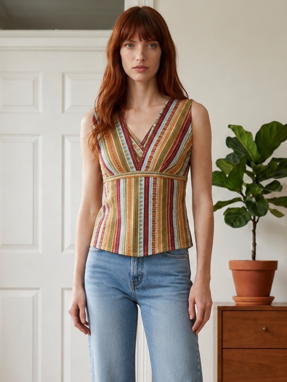 Vintage Y2K 90s 2000s Striped Top Baby Doll Tank Flattering Slimming Medium